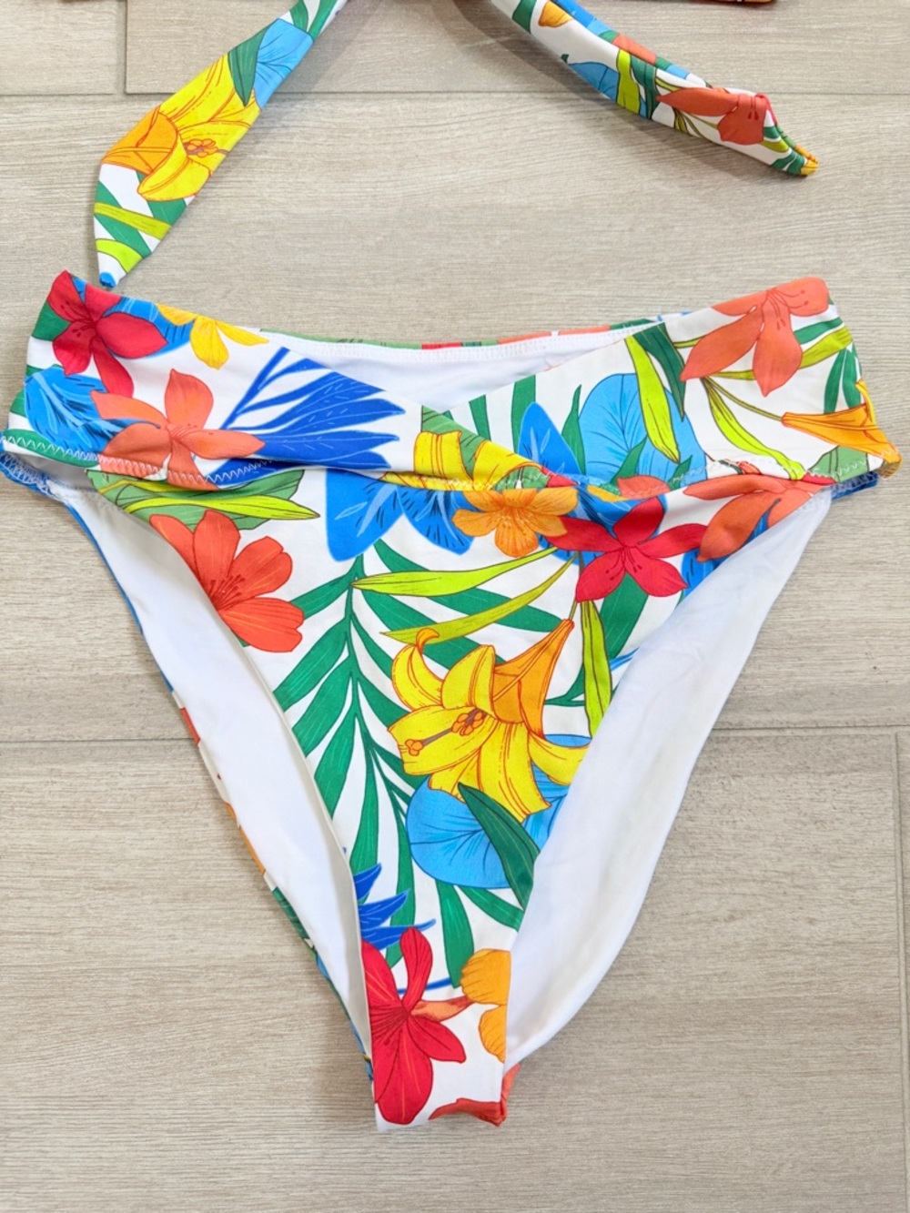 Hurley Tropical Floral Tie-Front Bikini - Blue, Yellow, Red, Green - Picture 3 of 6